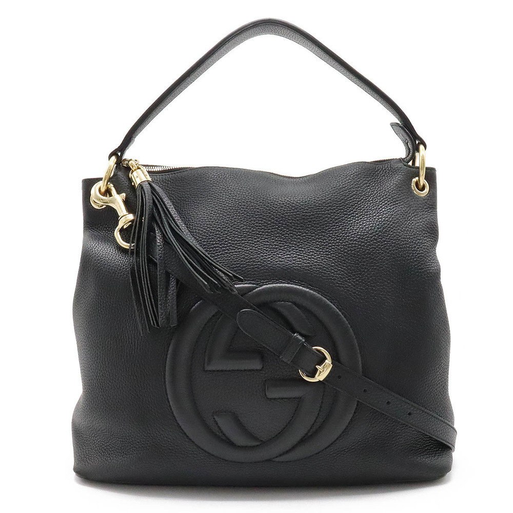 Gucci Soho Fringe Tassel Shoulder Bag One Leather Black